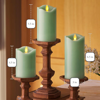 Matchless Candle Co. by Luminara Set of 3 Flameless LED Pillar Candles, Real Wax, Moving Flame (3x4.5, 3x5.5, 3x6.5 Inch, Unscented)