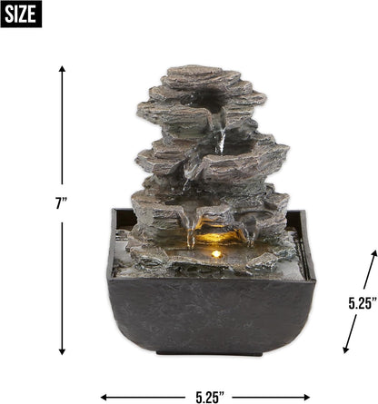 Zingz & Thingz Zen Collection Resin Tabletop LED Water Fountain, Four-Tier, 9.5x9.5x10