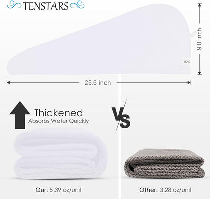 TENSTARS 5 Pack Thicken Microfiber Hair Towel Wrap for Women - Elastic Loop Design - 320GSM Coral Velvet - Quick Dry Hair Turban - 11x28 Inch (Pink)