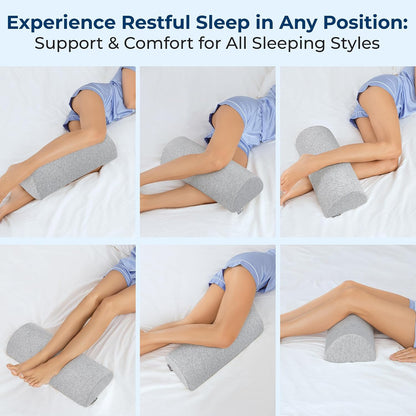 5 STARS UNITED Knee Pillow for Back Sleeping – Half Moon Bolster Pillow for Legs, Under Knee Pillow for Sleeping on Back, Memory Foam Leg Pillow for Back Pain, Gray