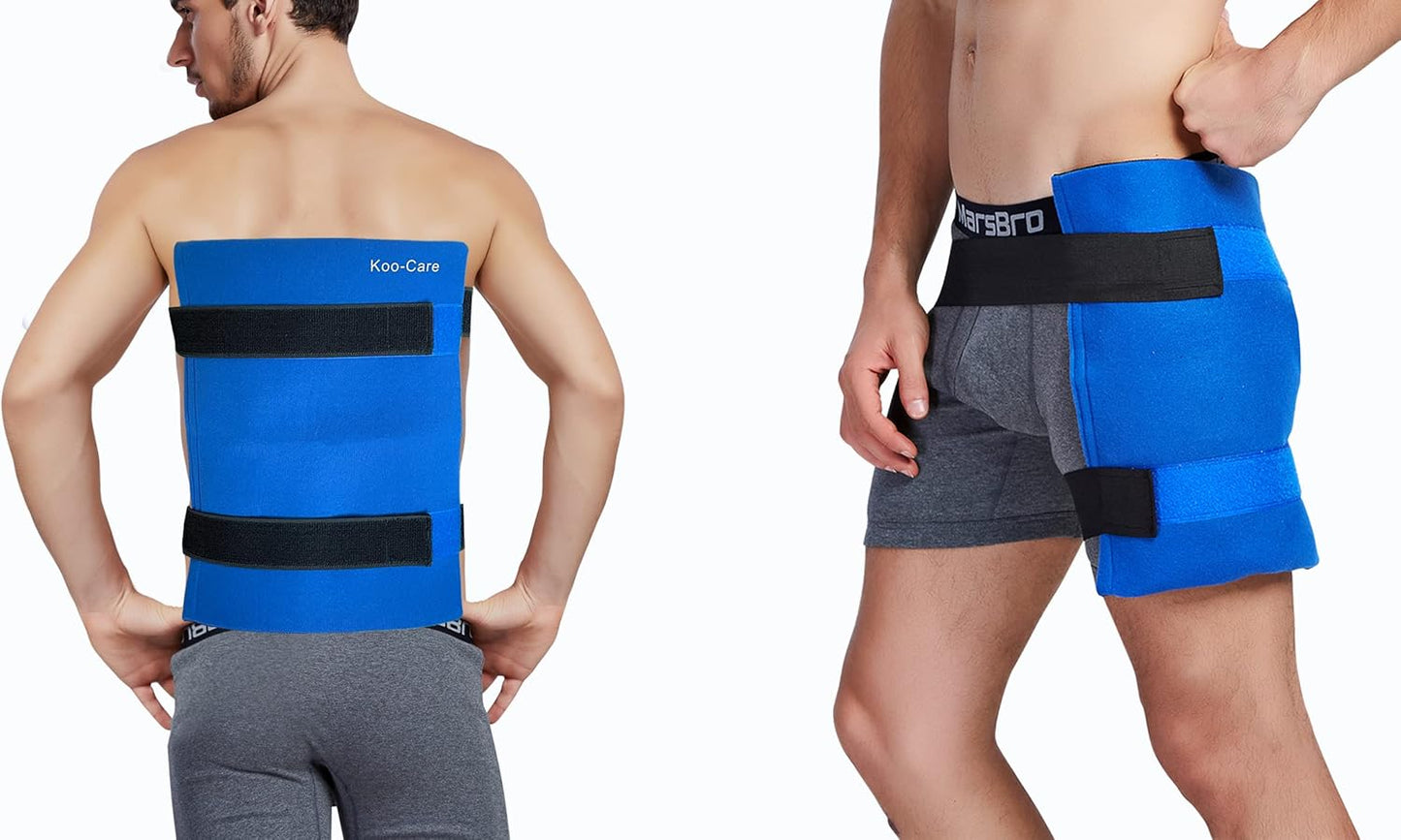 Koo-Care Extra Large Gel Ice Pack for Injuries Reusable Flexible Hot Cold Therapy Compress with Strap for Shoulder Rotator Cuff, Back, Hip, Shin - Knee Replacement Surgery Pain Relief XL 13" x 14.7"