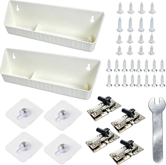 11" Tip-Out Plastic Sink Trays with LD-0220-50SC Steel Hinges | Kitchen Sink Front Tip Out Tray Kit for Bathroom and Kitchen | White (2 Trays & 4 Hinges & Screws Set & 1 Installation Wrench)