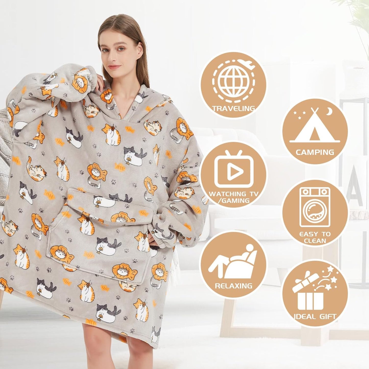 Mewkou Wearable Blanket Hoodie for Adult,Oversized Sherpa Fleece Blanket Hoodie for Women Men,Grey