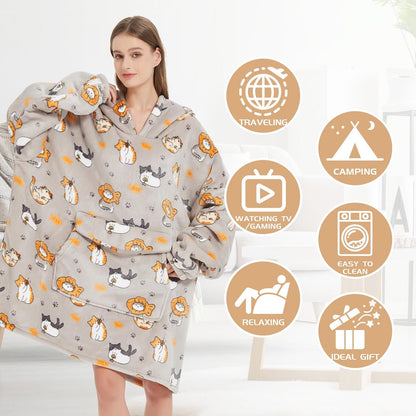 Mewkou Wearable Blanket Hoodie for Adult,Oversized Sherpa Fleece Blanket Hoodie for Women Men,Grey