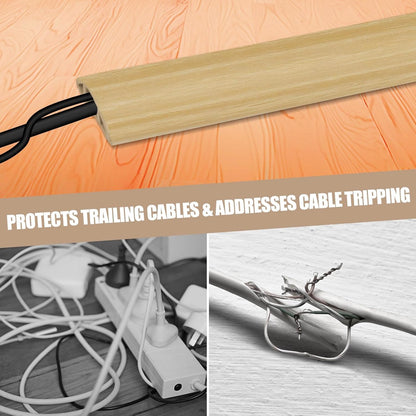 Floor Cord Cover Self Adhesive Cord Hider,10FT Cable Management, Extension Strip Protector for Wires, Prevent Cable Trips for Offices, Gyms, Exhibitions Cavity 0.39"(W) x 0.27"(H) BrownWood