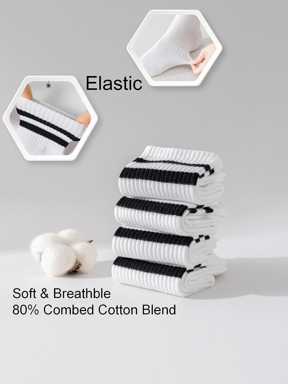 YUWELL Womens Striped Crew Socks, Cotton Cozy Casual Socks for Women 4 Pairs, Size 5-10