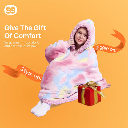 Giggling Getup Wearable Blanket Hoodie for Adults Gifts for Teen Girls Sister Women Sherpa Fleece Printed Hooded Blanket Sweatshirt Warm Cozy with Pocket & Sleeves Beige Cat