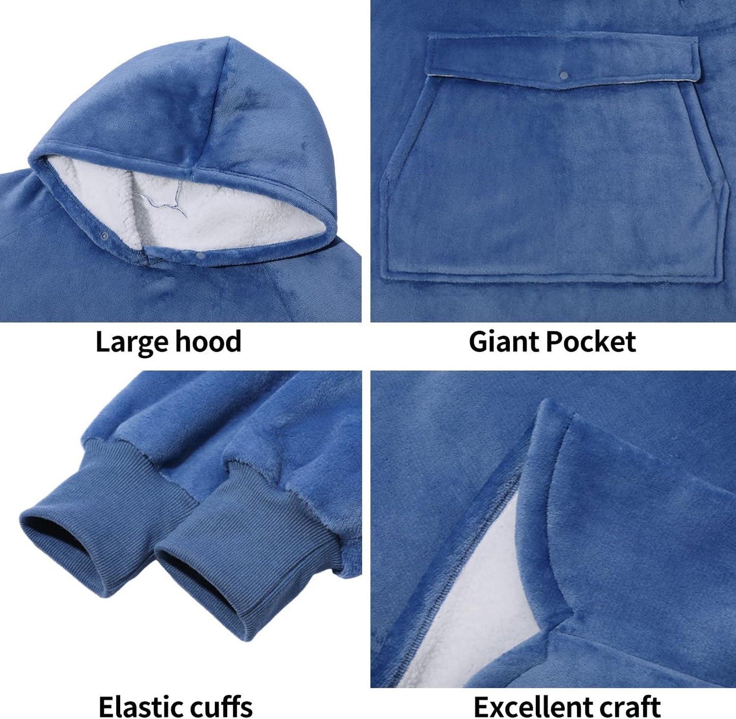 Krifey Wearable Blanket Hoodie, Oversized Sherpa Hooded Blanket for Adults | Soft sherpa fleece with sleeves and pocket; oversized fit for lounging, WFH, camping, Christmas and white elephant gifts.