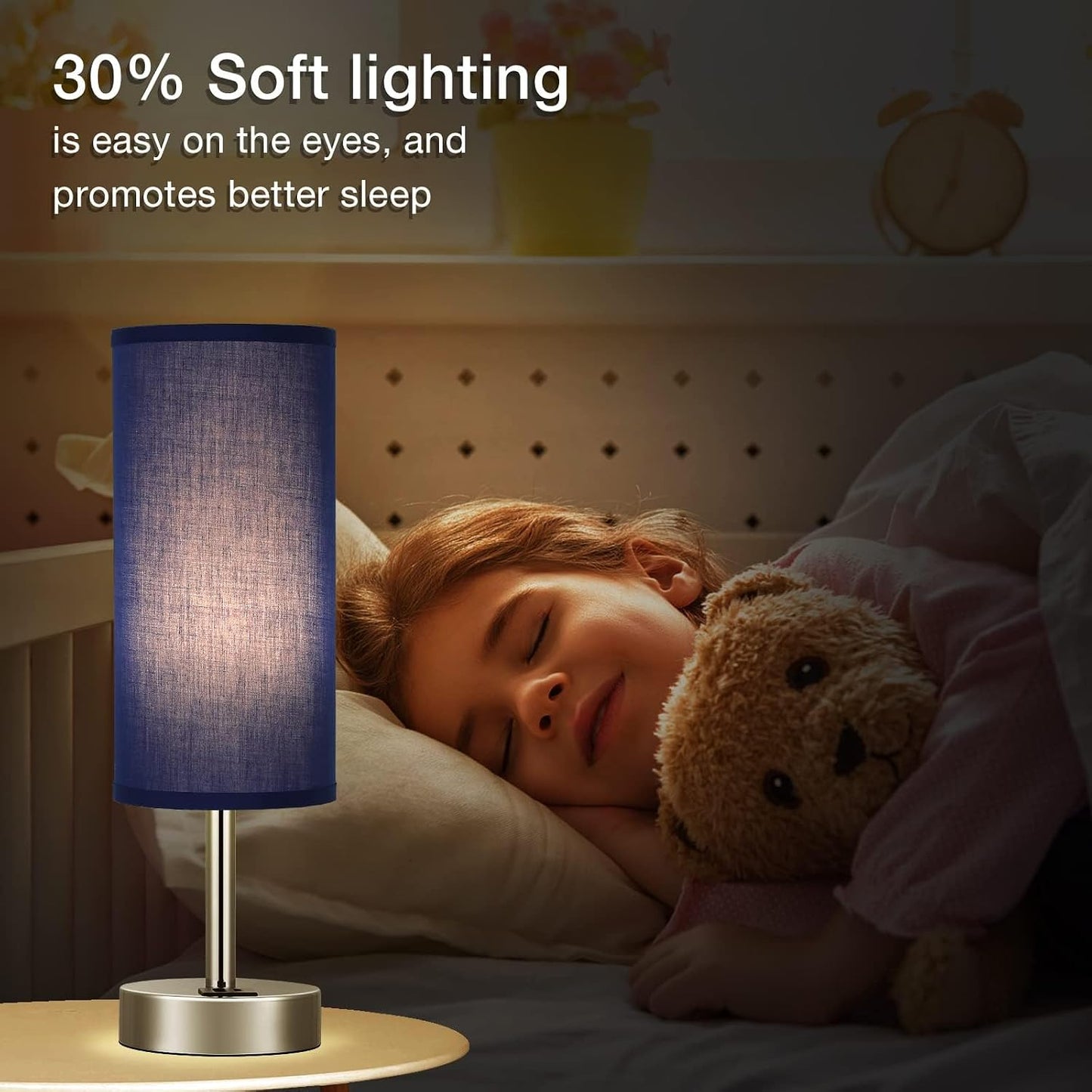 Dicoool Touch Table Lamp for Bedroom, 3 Way Dimmable Bedside Lamp with USB C & A Charging Ports - Small Desk Lamp for Dorm Room, College, Kids, Office, Living Room, White