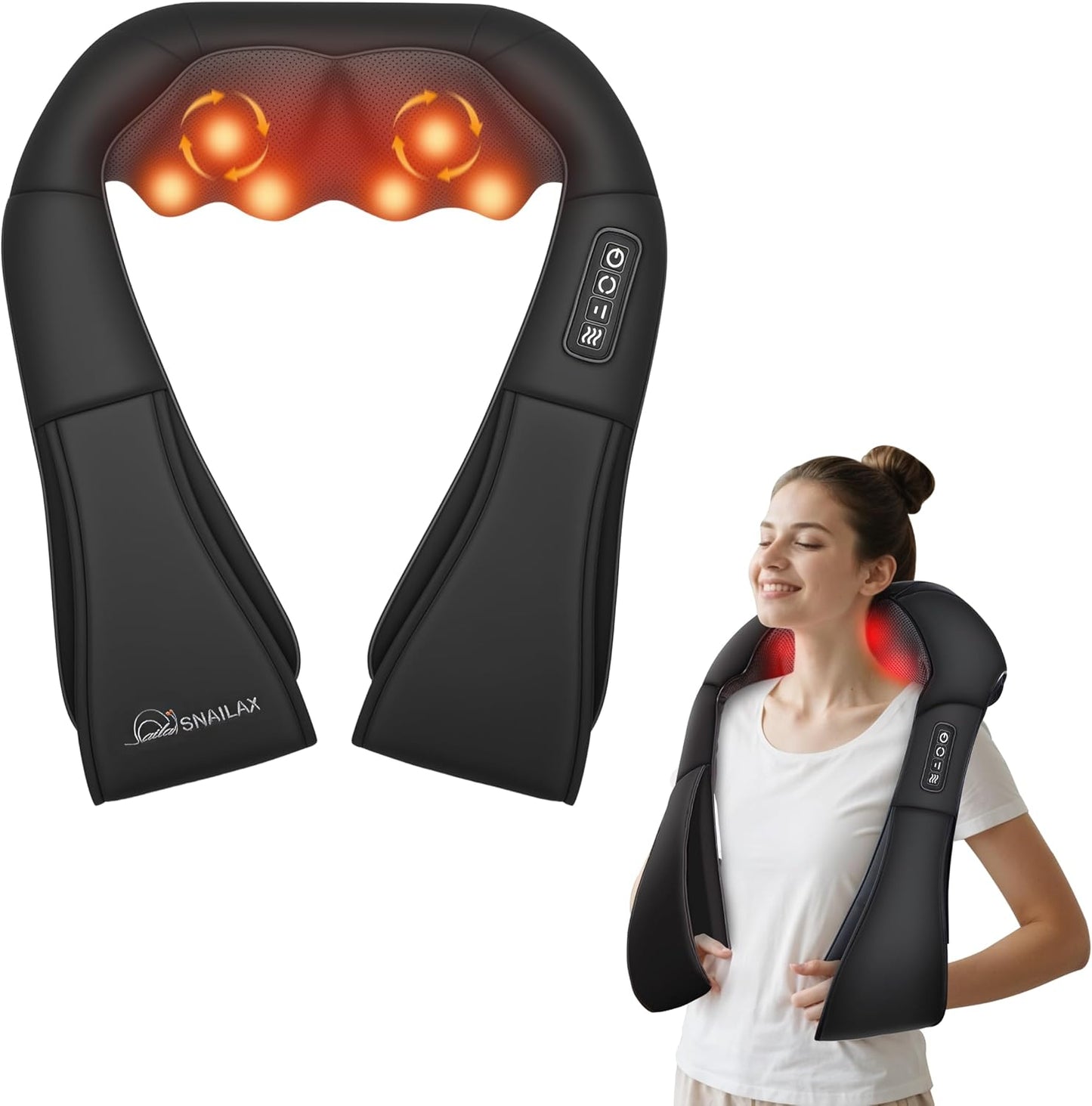 Snailax Cordless Massager - Shiatsu Neck and Shoulder Massager with Heat, FSA Eligible, Portable, Lumbar, Back Electric Massage Pillow, Gift for Woman, Mom, Dad