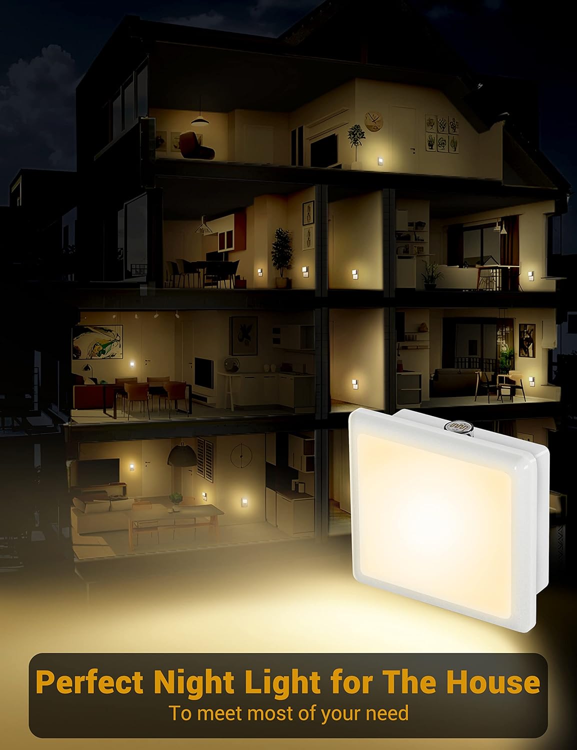 JandCase Amber Night Light[2 Pack], Night Lights Plug into Wall, LED Plug in Nightlight with Dusk-to-Dawn Sensor, 0.3W Dim Night Light for Sleep, Bedroom, Bathroom, Hallway, Non-dimmable