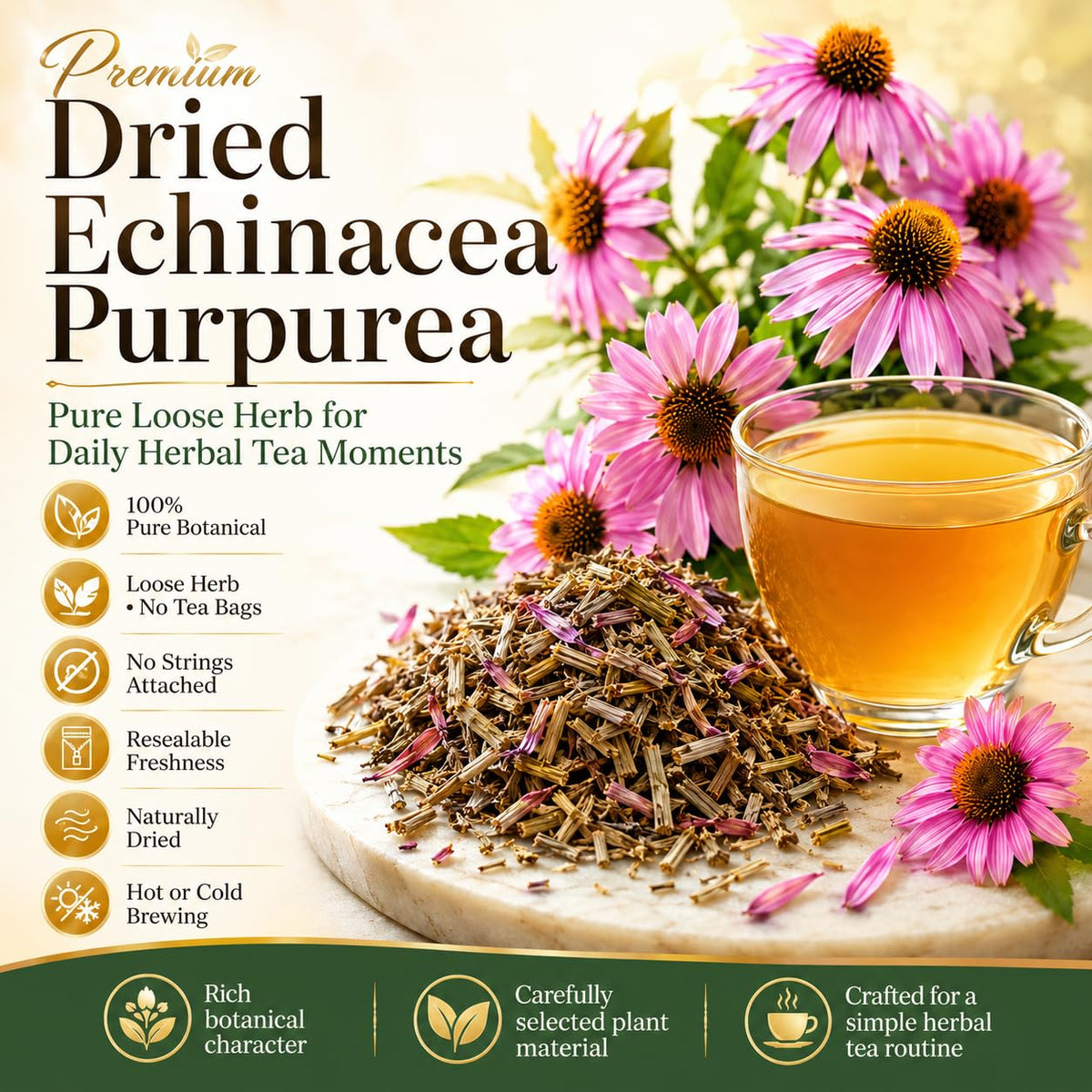 WOTIHA Dried Echinacea Herb 136g (4.8 oz), Echinacea purpurea Loose Leaves for Herbal Tea