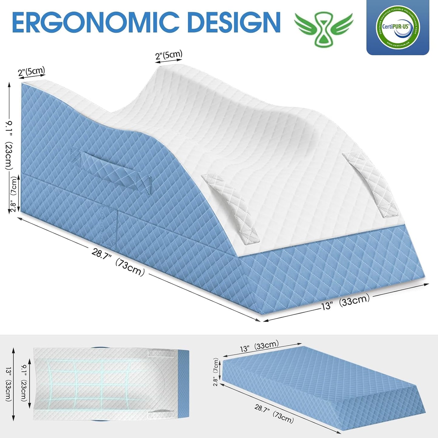 TranquilRelax Elevation Pillows for Leg After Surgery, Memory Foam Adjustable Wedge Pillow for Injury or Rest, Ankle Pillow for Sleeping Blood Circulation, Grey/Single Leg