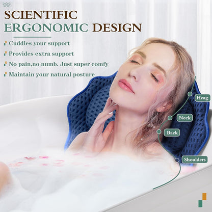 Bath Pillow RUVINCE Ergonomic Luxury Bathtub Pillow with Head,Neck, Shoulder and Back Support, 4D Bath Pillows for tub with 6 Powerful Suction Cups, Fits All Bathtub