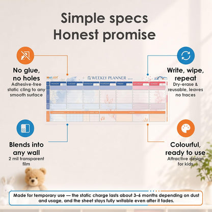 Dry Erase Weekly Calendar, 39.4x16" Weekly Dry Erase Board for Wall