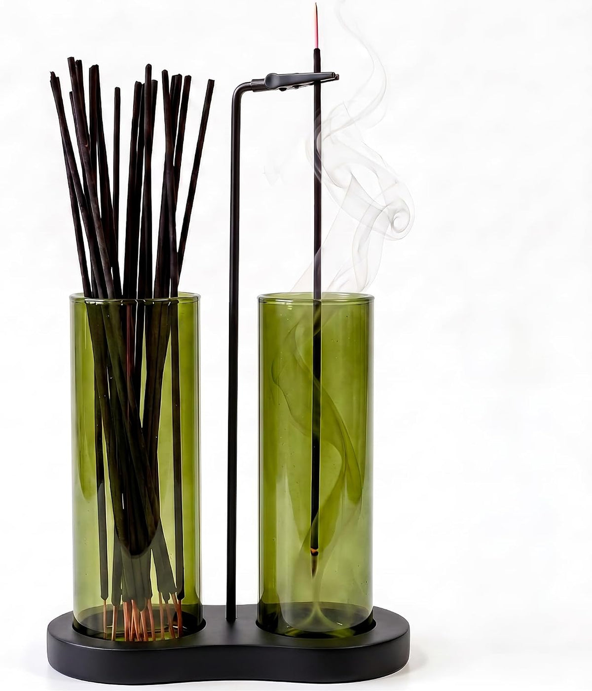 2 in 1 Anti-Ash Incense Holder for Sticks, Upside Down Hanging Incense Burner with Removable Glass Ash Catcher and Wooden Base, Modern Vertical Zen Decor for Home Office Yoga Meditation Room（Clear）