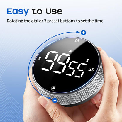 Seniny Digital Kitchen Timer with Magnetic - Visual Timer with Large LED Display, Pomodoro Classroom Timers with 3-Preset Times, Volume Adjustable, Countdown & Count Up Timers for Cooking