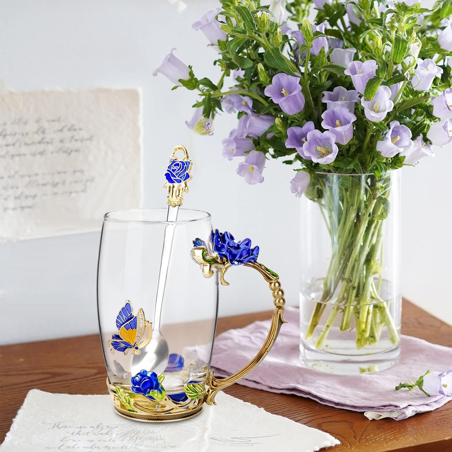Enamel Glass Flower Tea Pot With Removable Loose Tea Leaf Infuser Tea Maker Teapot Set 30.4OZ Gifts for Women,Mom,Birthday