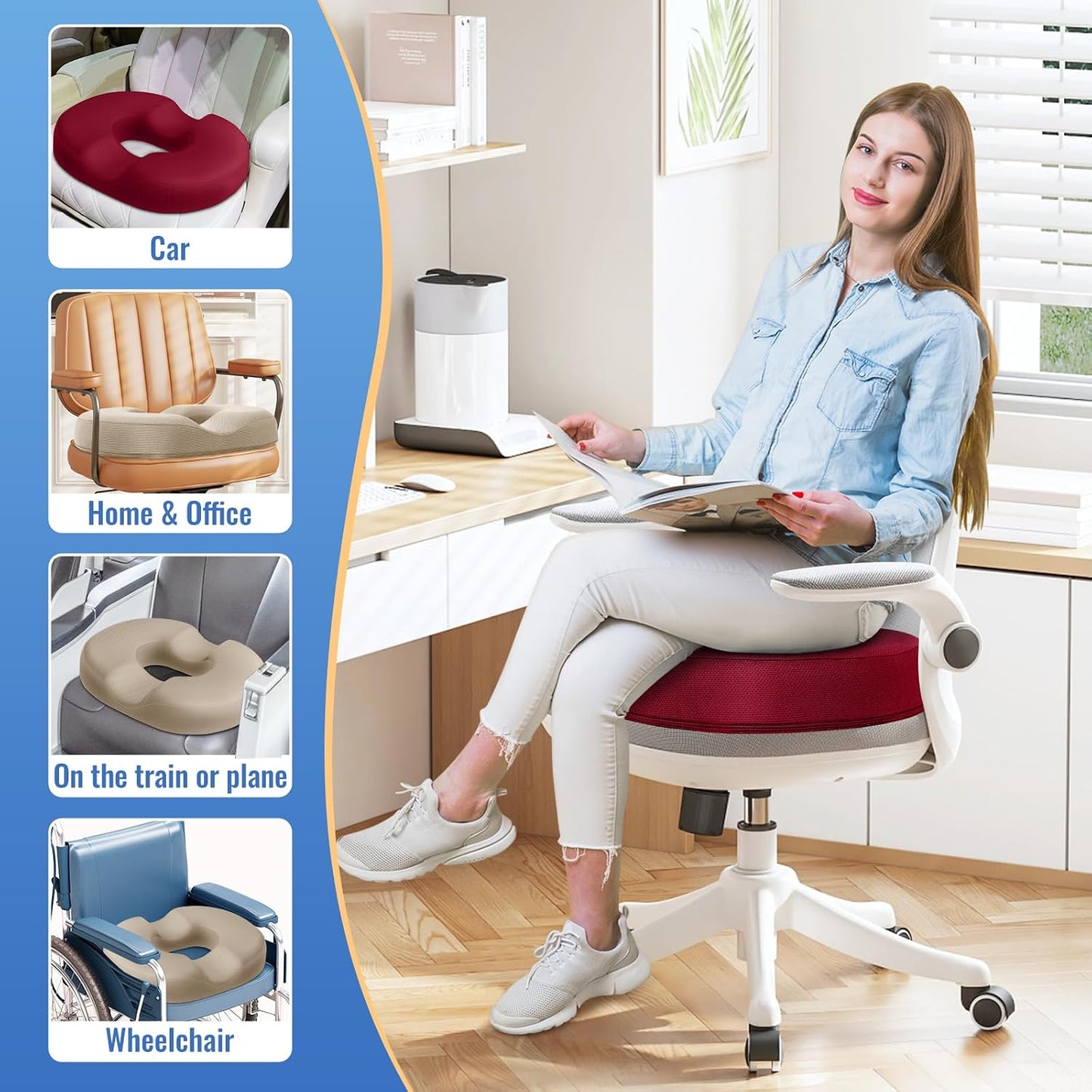 CloudBliss Donut Pillow Stadium Seat Cushion for Tailbone Pain Relief and Hemorrhoids, Memory Foam Seat Chair Cushion, Portable Seat Cushions for Bleachers, Car, Home & Office
