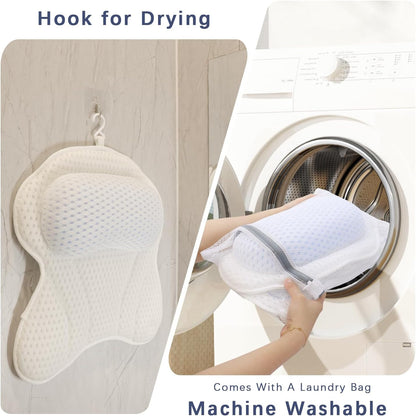 Bathtub Bath Pillows for Tub - Bathtub Pillow for Neck & Back Support with Ergonomic TPE, 4D Mesh Upgraded Bath Tub Pillow Headrest with 3 Strong Suction Cups & Hook, Bathroom Accessories, Spa Gifts