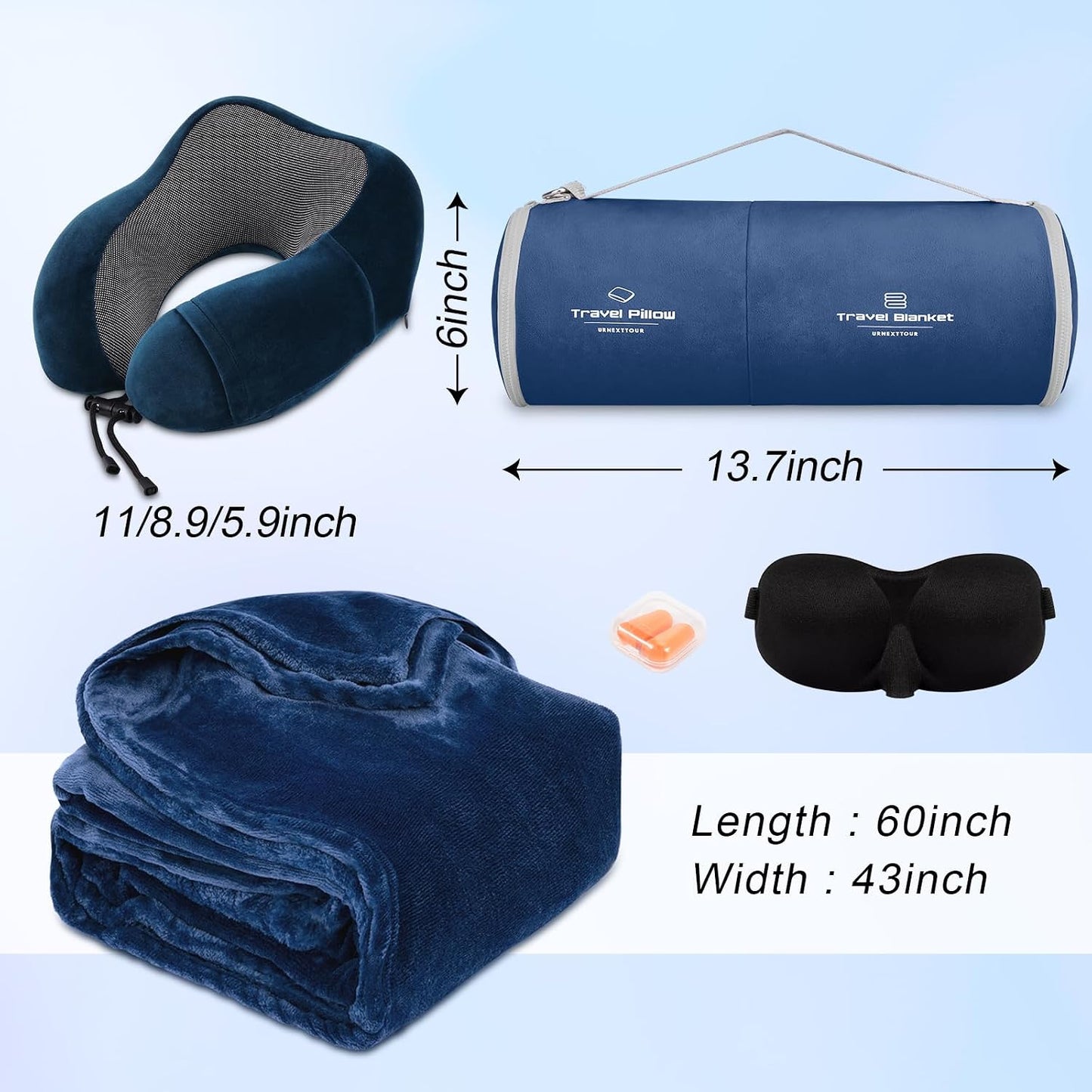 urnexttour Travel Pillow and Blanket Set Neck Pillows Travel Essentials with Sleep Mask for Airplane Car Memory Foam Pink
