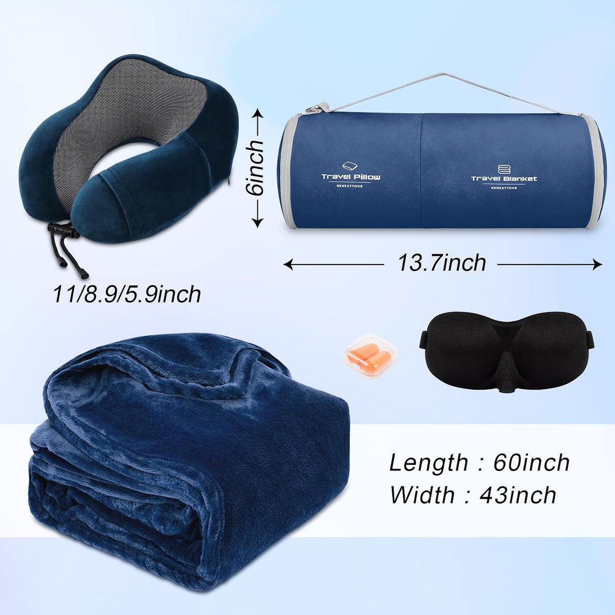 urnexttour Travel Pillow and Blanket Set Neck Pillow Airplane Foam Black