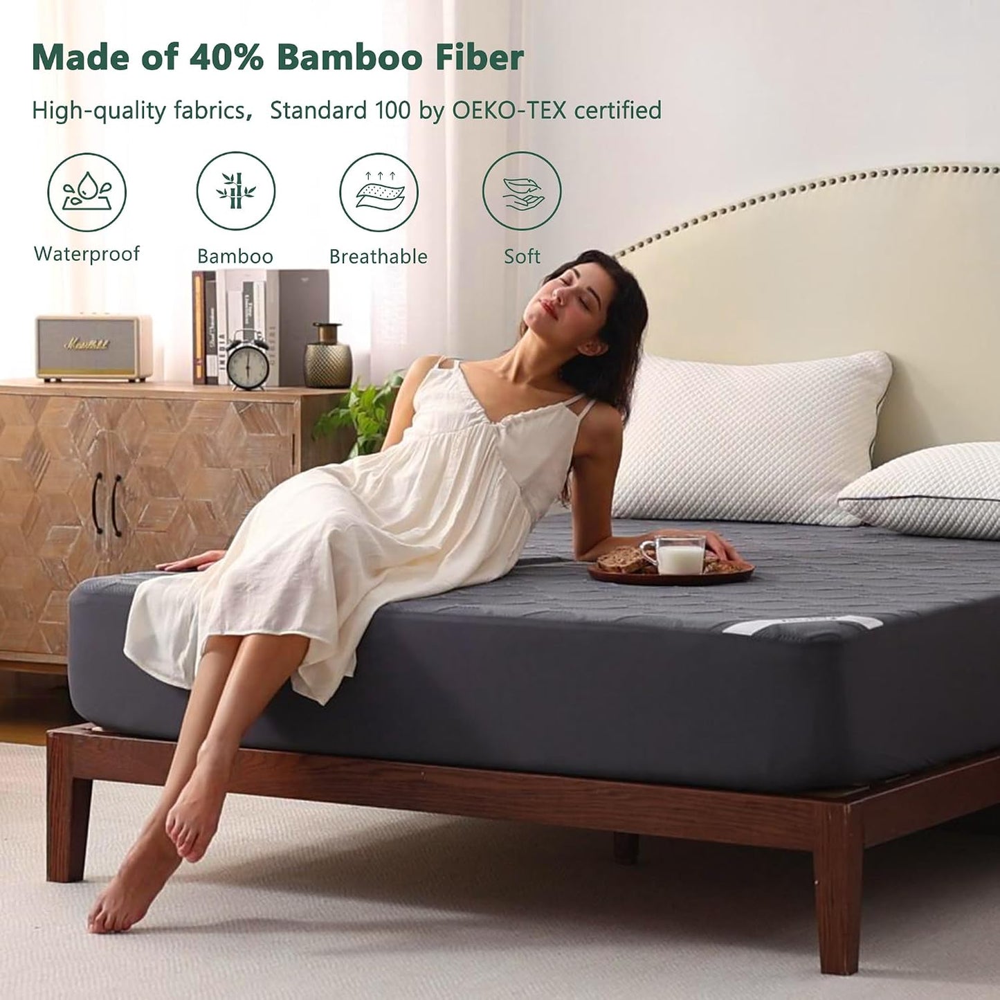 Queen Mattress Protector Waterproof 3D Air Fabric Mattress Pad Cover