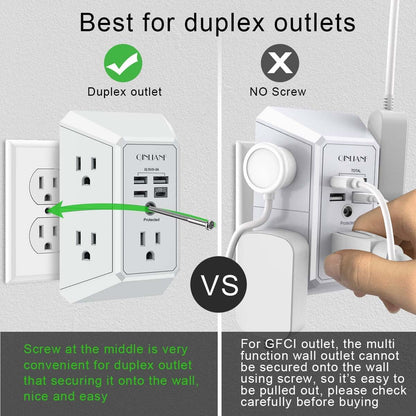 Wall Charger, Surge Protector, QINLIANF 5 Outlet Extender with 4 USB Ports