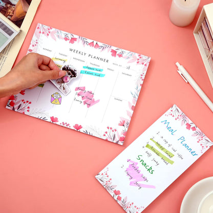 Weekly Planner Notepad Tear Off Set of 2 Weekly Calendar Pad 52 Undated To Do List Notepad Sheets Desk Planner Planning Pads Productivity Tracker for Work Goals Notes Schedule Ideas, Floral Blue
