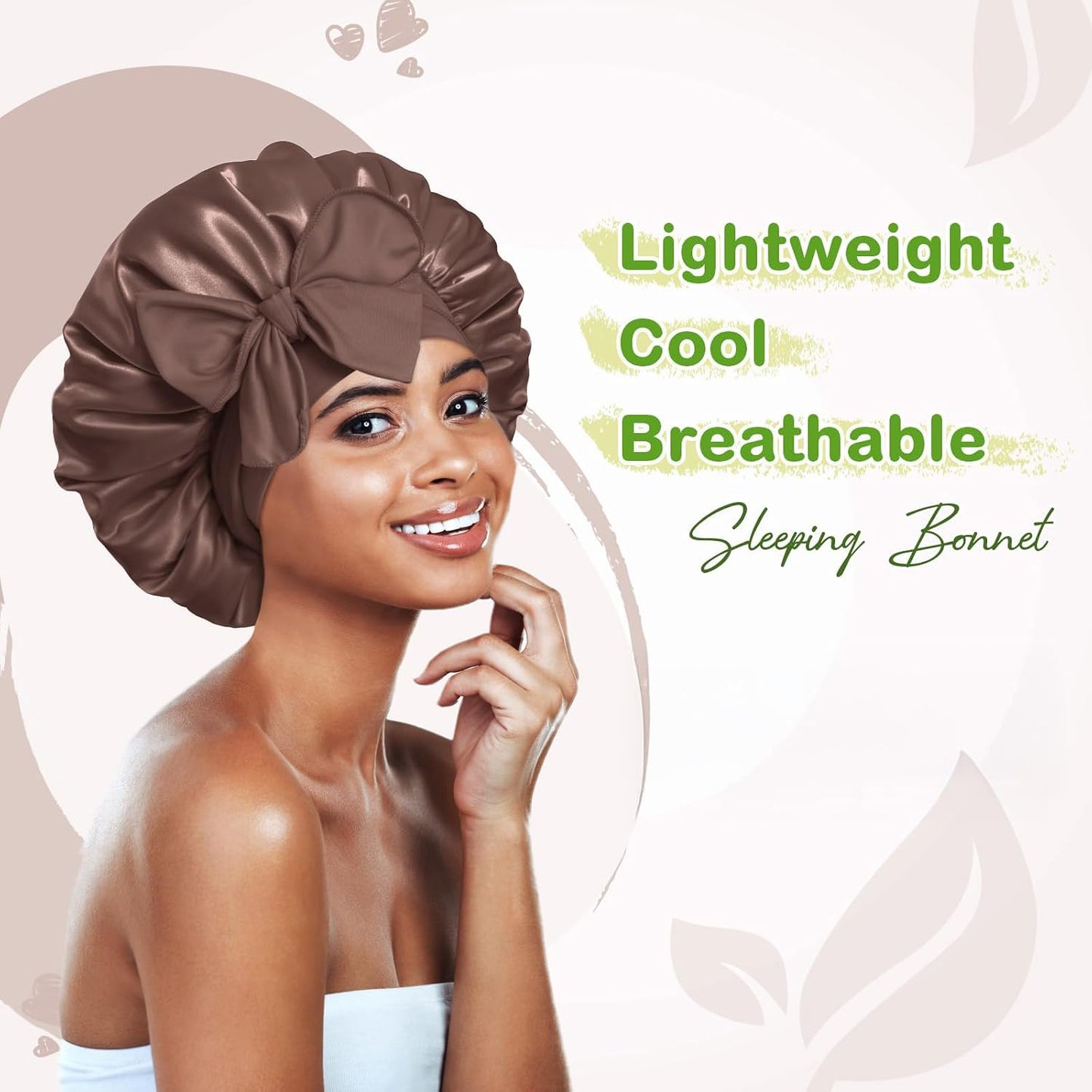 BONNET QUEEN Silk Bonnet for Sleeping for Women Satin Bonnet Night Cap for Curly Hair with Tie Band, Single Layer, Cream Pink