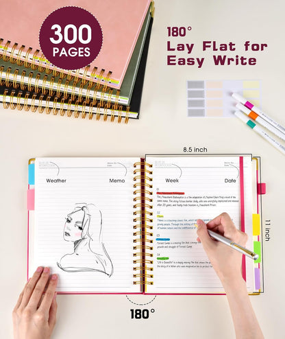 Hardcover Spiral Notebook journal with Removable Dividers Tabs, 300 Pages Leather 5 Subject Notebook College Ruled, 8"x10" Large B5 Notebooks for Work School Note taking, Lined Journal for Women,Black