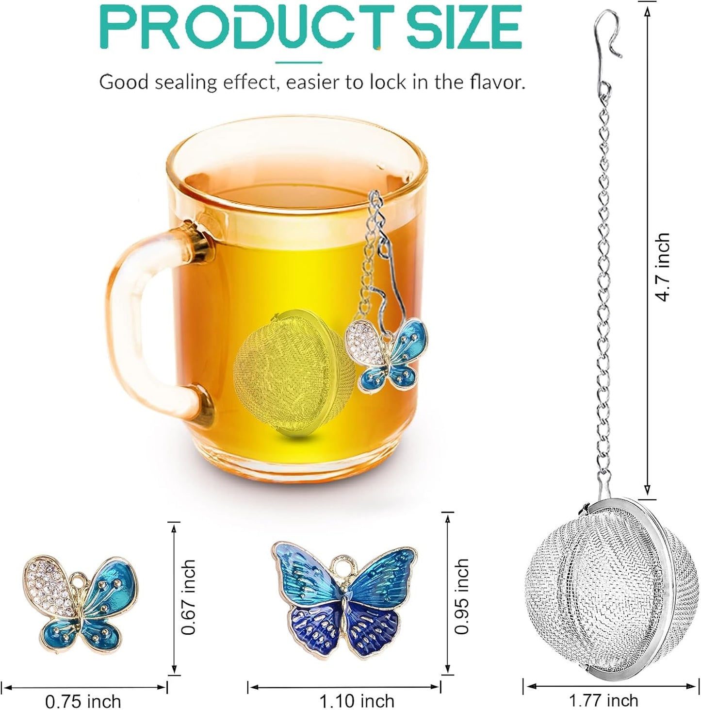 NSTaygate 2pcs Tea Infuser,Loose Leaf Tea Steeper Tea Strainer with Charm Handmade Dragonfly Butterfly Pendant Tea Ball Tea Filter Tea Infusers for Loose Tea