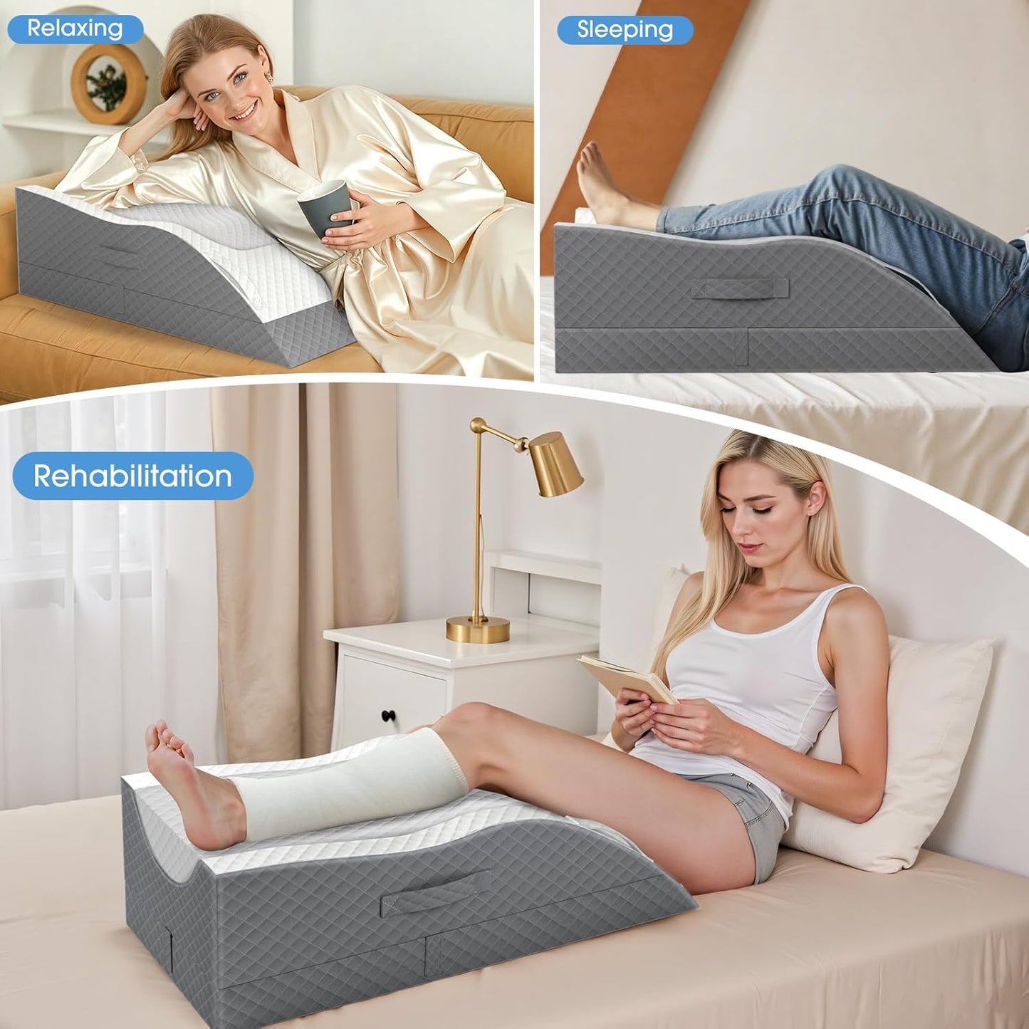 TranquilRelax Elevation Pillows for Leg After Surgery, Memory Foam Adjustable Wedge Pillow for Injury or Rest, Ankle Pillow for Sleeping Blood Circulation, Grey/Single Leg