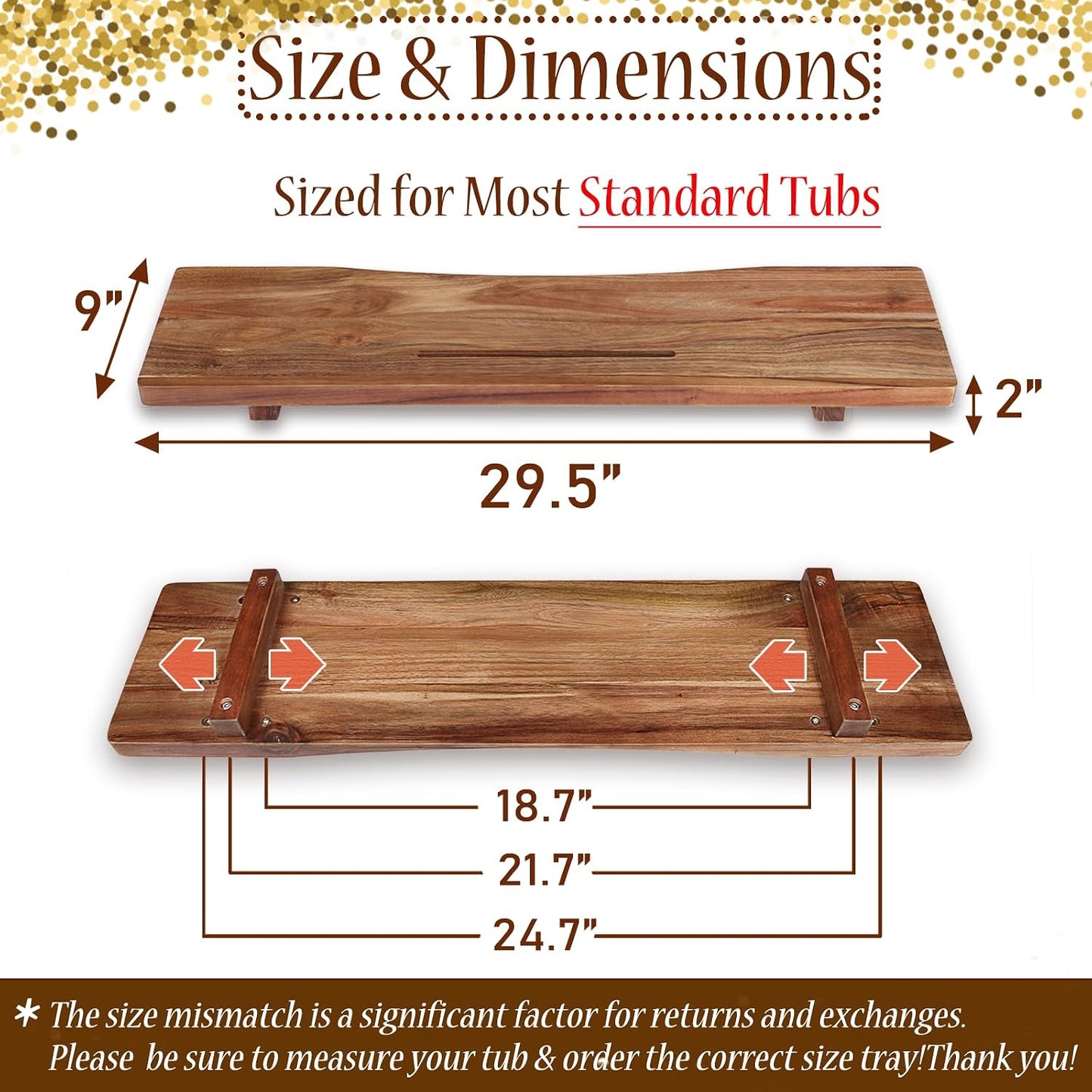 1.2IN Thickened Board Acacia Wood Bathtub Tray Caddy for Freestanding Tub