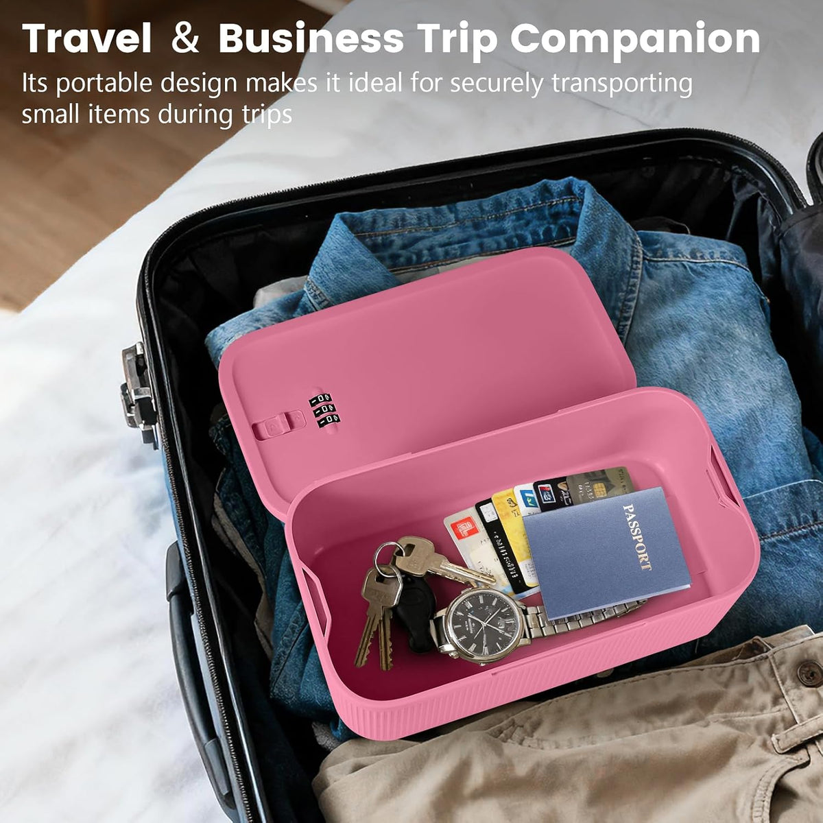 Small Lock Box, Lockable Storage Box with Combination Code for Medication Safe, Medicine Lock Box for Pills/First Aid Kits/Food/Snack Phone Jail, Locked Container for Home/Fridge/Office/School (Pink)