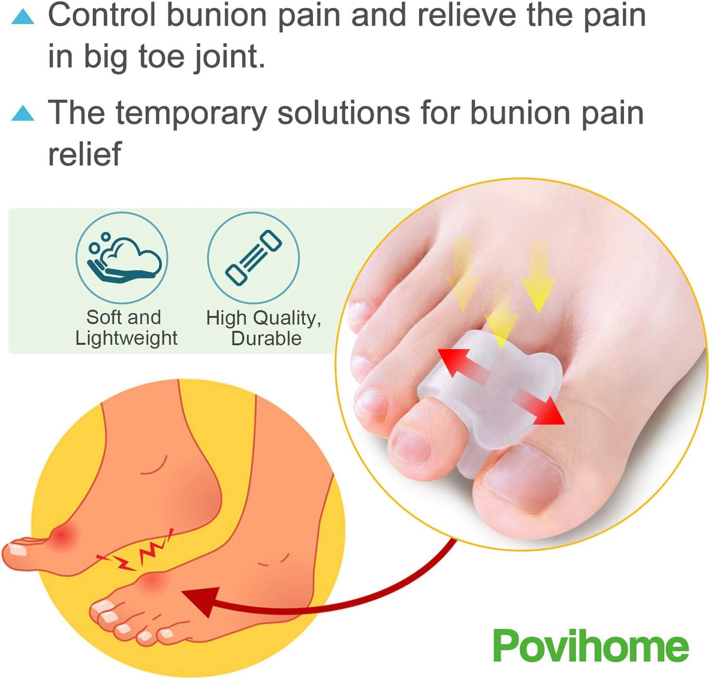 Povihome 10 Pack Clear Toe Spacers, Big Toe Separator (1st/2nd Toe), Bunion Corrector to Correct Big Toe Bunion, Overlapping Toes