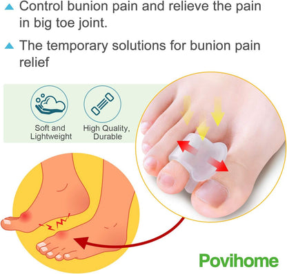 Povihome 10 Pack Clear Toe Spacers, Big Toe Separator (1st/2nd Toe), Bunion Corrector to Correct Big Toe Bunion, Overlapping Toes
