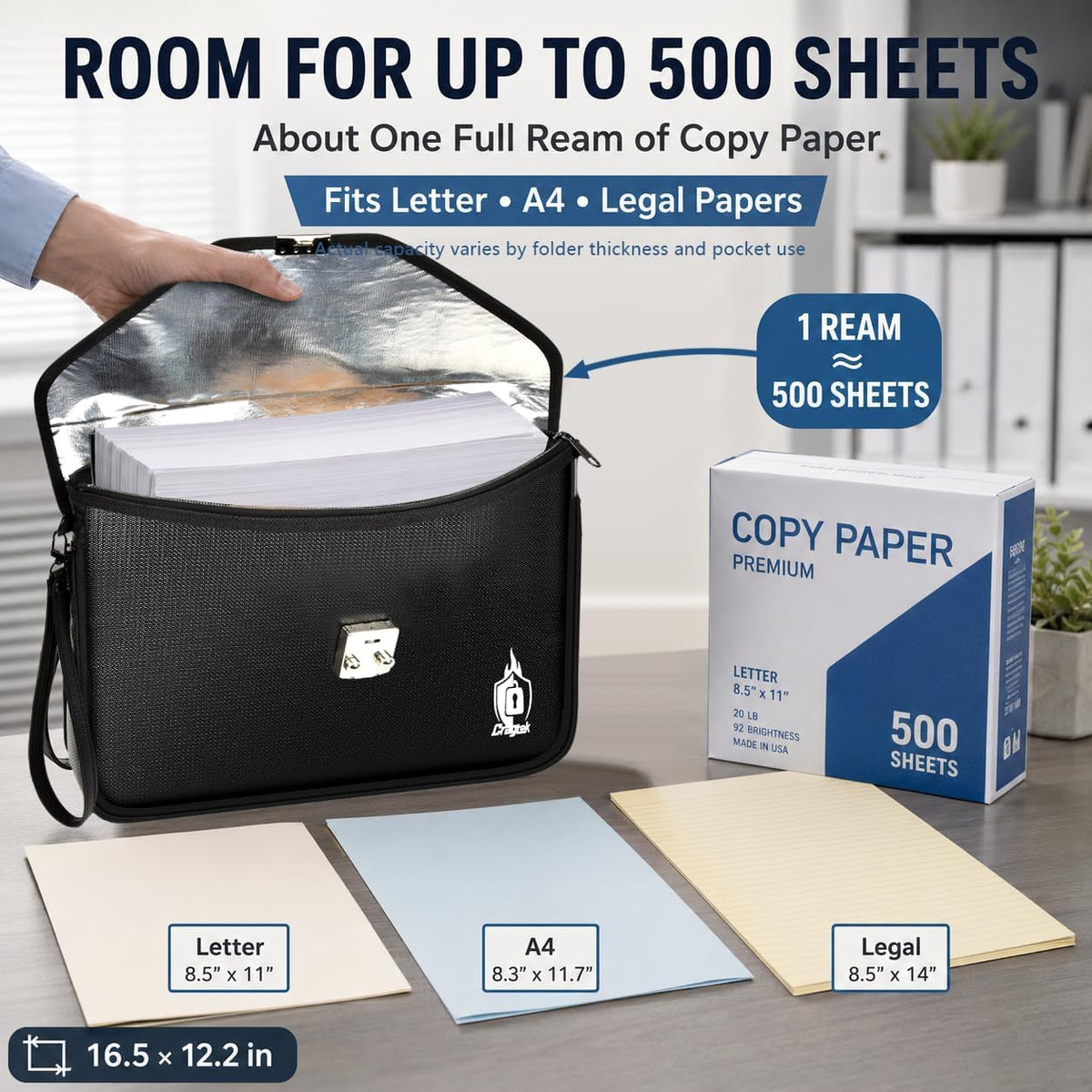 6400°F Fireproof Document Bag with Lock, UL94 VTM-1 Certified