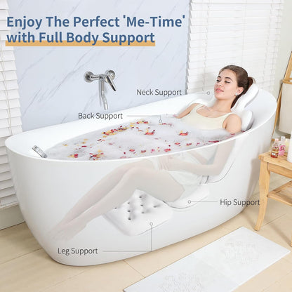 Luxury Bath Cushion, Full Body Bathtub Pillow with 160 Suction Cups, Bath Mat for Head and Neck Support, with Laundry Bag (Blue, 51" x 16")