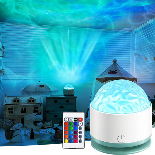 Ocean Wave Projector Light, Rechargeable 16 Color Ocean Lamp Ambient Lighting Night Light Projector Mood Lighting with Dimmable & Remote for Kids Bedroom Teen Girl Gift Room Decor
