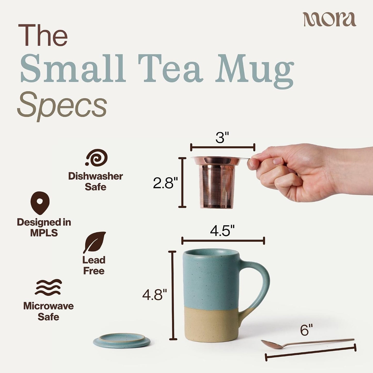 Mora Ceramics Tea Cup with Loose Leaf Infuser, Spoon and Lid, 12 oz, Microwave and Dishwasher Safe Coffee Mug - Rustic Matte Ceramic Glaze, Modern Herbal Tea Strainer - Great Gift for Women, Garnet