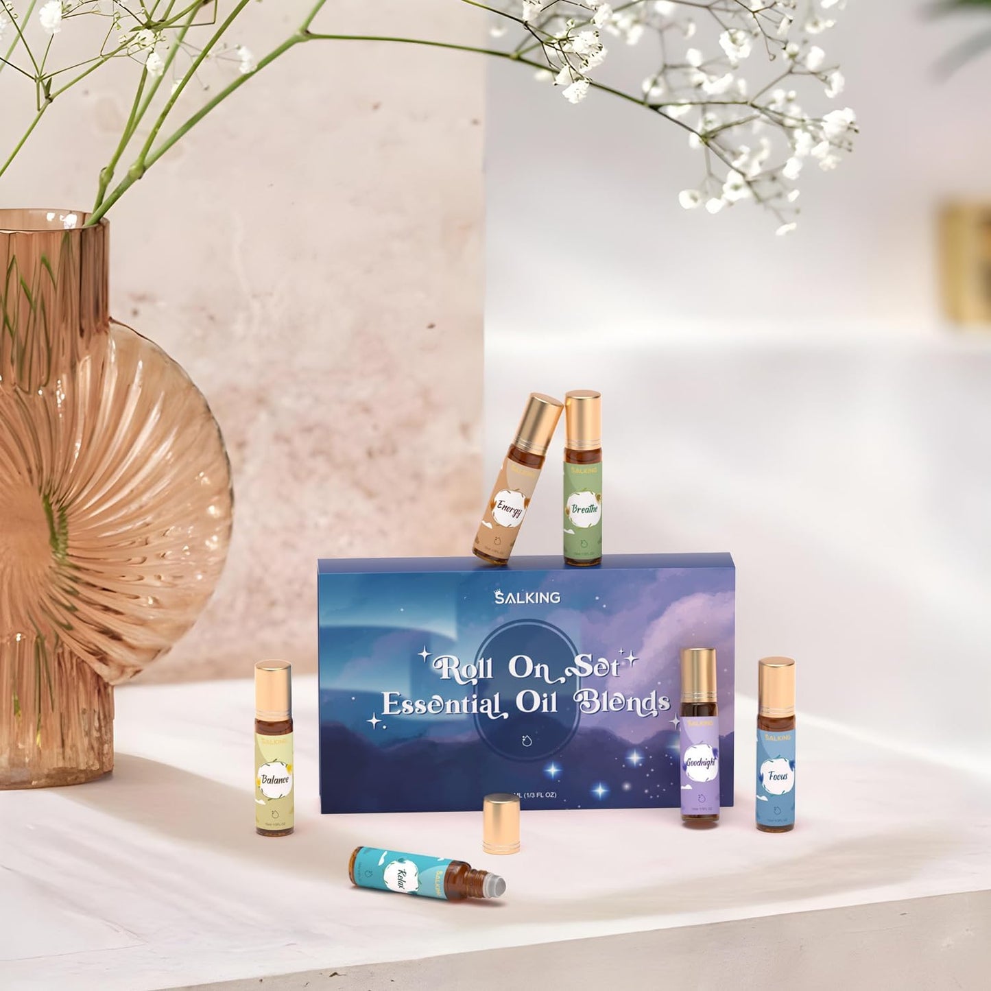 SALKING Floral Essential Oils Set, Premium Pure and Natural Essential Oils, Fragrance Oil Scented Oils for Oil Diffusers 6 x 10 ML - Lavender, Rose, Jasmine, Cherry Blossom, Gardenia, Chamomile