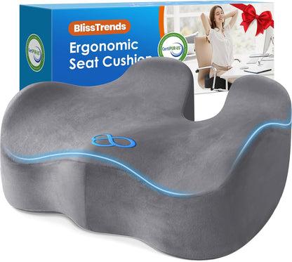 BlissTrends Seat Cushion with Velvet Cover, Thick Memory Foam Cushions for Office Chair, Car Seat, Airplane, Relieving Pressure Tailbone Sciatica Back Pain for Long Sitting, Car Drivers 4.7in Black