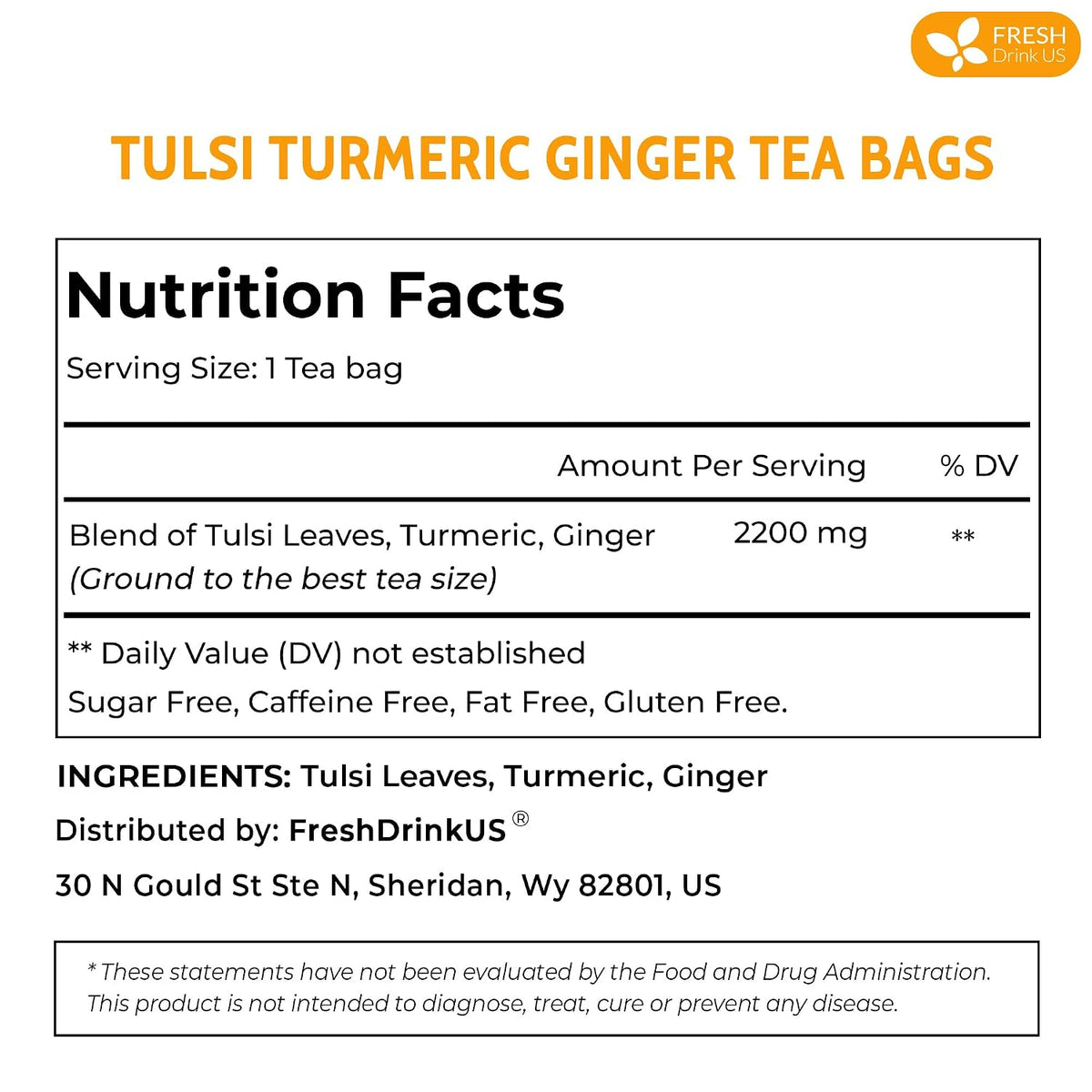 FreshDrinkUS, Premium Tulsi Turmeric Ginger Tea, 135 Count, Caffeine Free