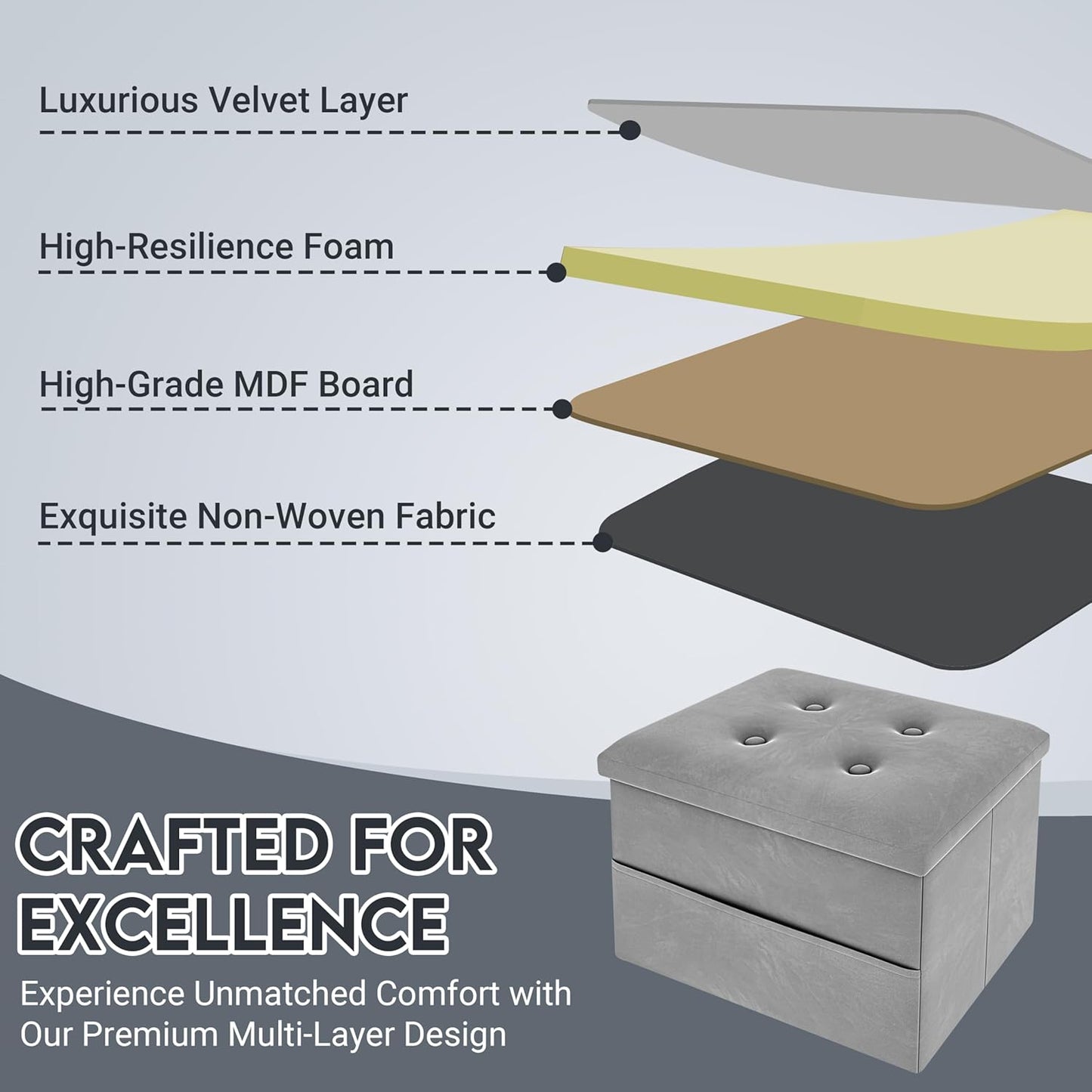 Zoes Homeware Small Storage Ottoman Foot Rest, Velvet Ottoman with Storage and Side Pocket, Black Foot Rest for Couch, Foldable Footstool for Chair, Living Room&Dorm, 16"x12"x12"