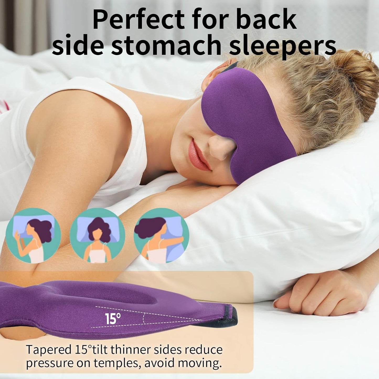 NEWVANGA Sleep Mask for Back and Side Sleeper, Block Out Light, Luxury Sleeping Eye Mask of 3D Night Blindfold, Zero Pressure Breathable Travel Eye Cover Black