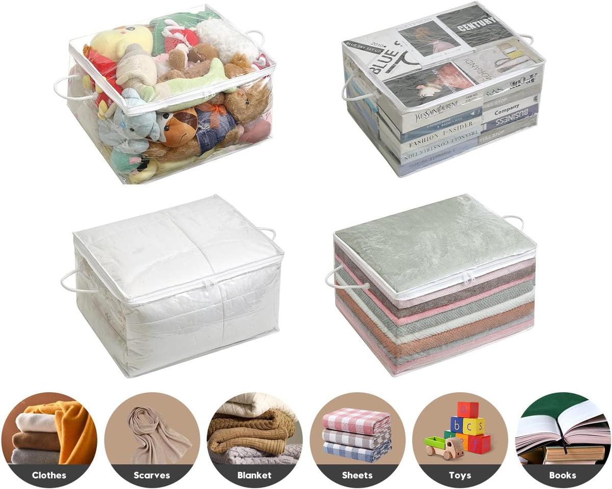 10-Pack Clear Zippered Storage Bags with Handles, Two-Way Zipper Foldable Closet Organizer, Bed Sheet Organizer, Plastic Storage Bin for Clothes, Towels