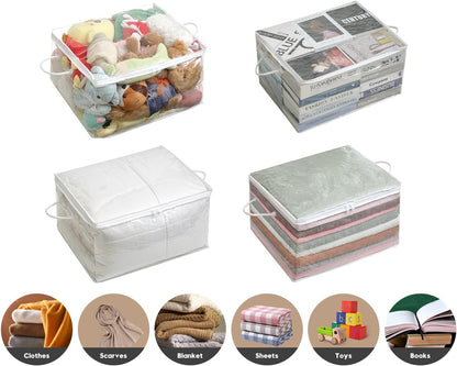 10-Pack Clear Zippered Storage Bags with Handles, Two-Way Zipper Foldable Closet Organizer, Bed Sheet Organizer, Plastic Storage Bin for Clothes, Towels