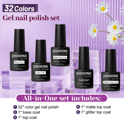 JODSONE Gel Nail Polish Kit 60 PCS with U V Light Soak off Base Top Coat 55 Shine Colors Gel Nail Kit Bright and Dark Brown Wine Red Series Manicure Set for Women and Girls