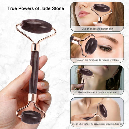 Jade Roller for Face, Facial Roller Massager Skin Care Tool, Gua Sha Facial Tools for Face, Neck, Eyes, Reduce Puffiness of The Skin - White
